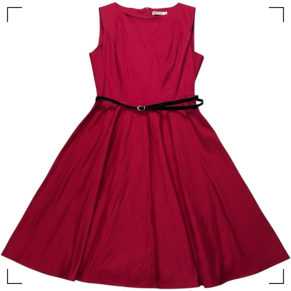 GRACE KARIN Fit & Flare Dress Women XXL Red Belted Sleeveless Rockabilly